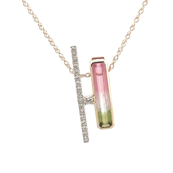 Watermelon Tourmaline & Diamond Pendant